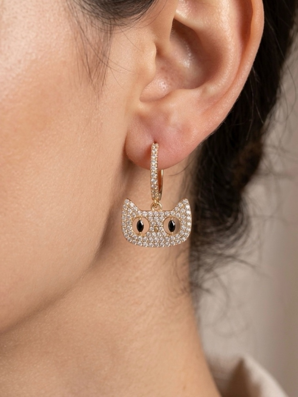 Owl Earrings 18k Gold Plated Toned CZ Stone Statement Dainty Water Resistant - Picture 3 of 6